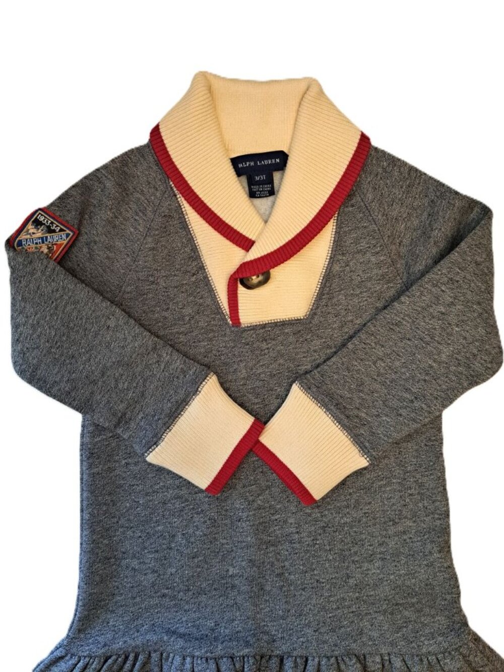 Ralph Lauren Toddler Girls Gray Shawl Collar Ruffle Dress NWOT Size 3T
